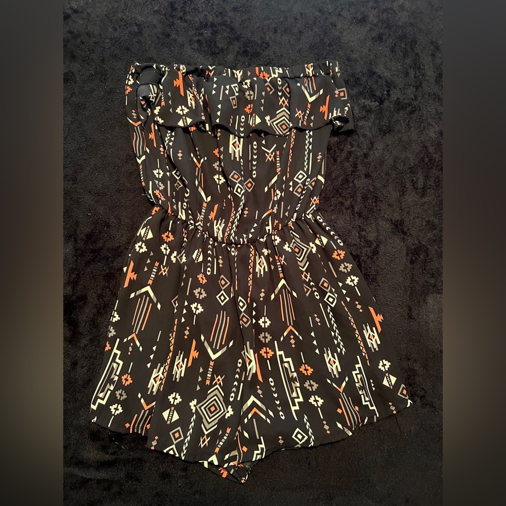 Strapless Romper- Geometric Patten- Copper Key size XL